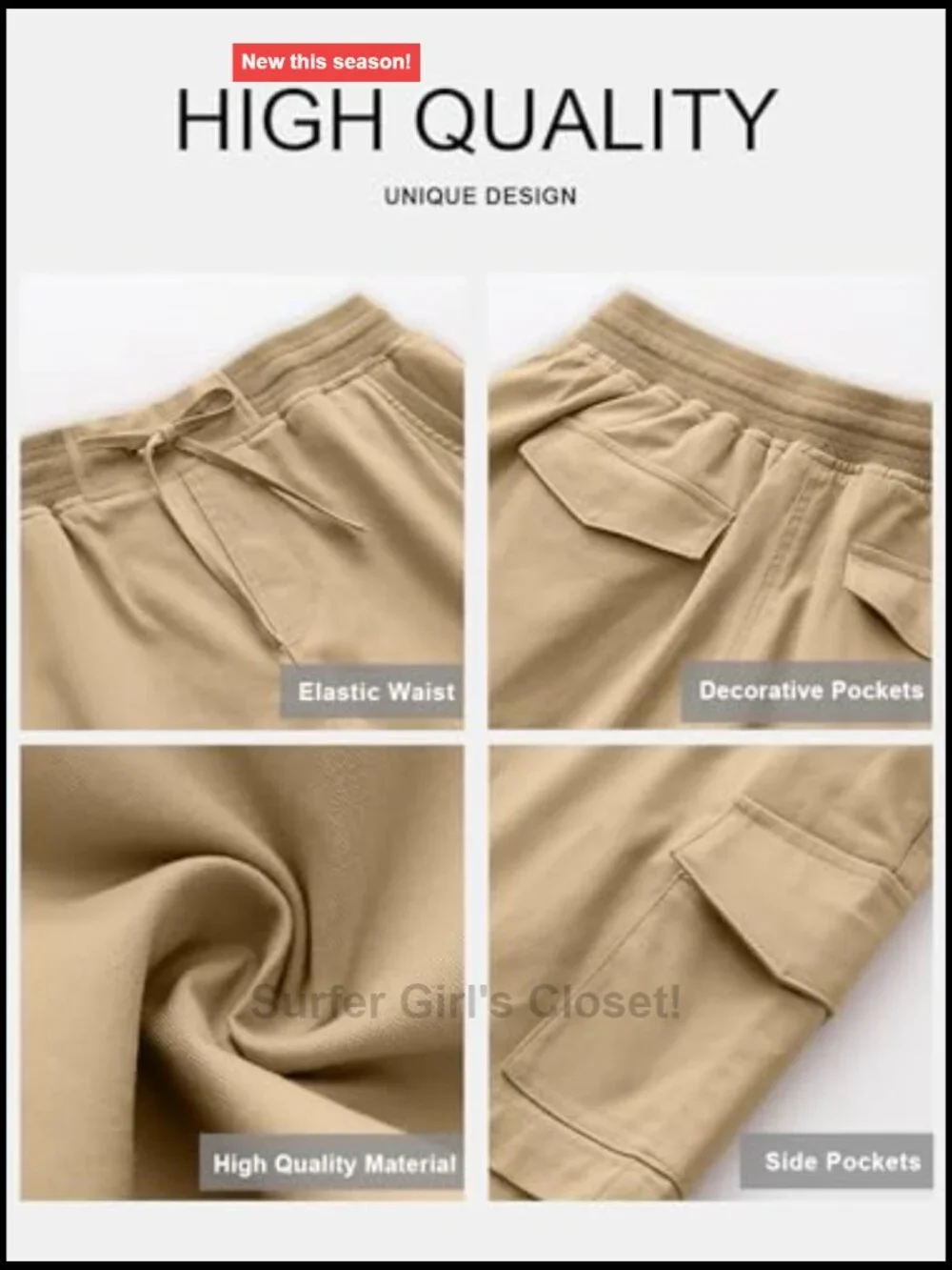 Women's 6 Pocket Cargo Shorts High Waist Adjustable Drawstring Cotton Summer
